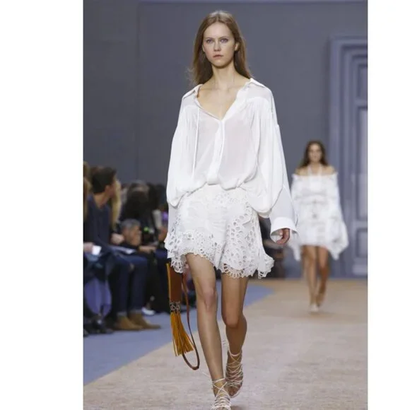 Chloé White Linen Blend Butterfly Lace Mini Skirt - Picture 4 of 17